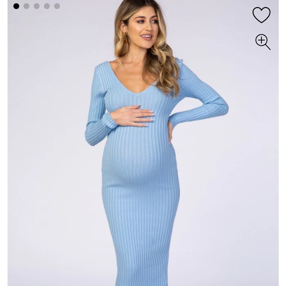 Pinkblush Light Blue Ribbed Maternity Dress